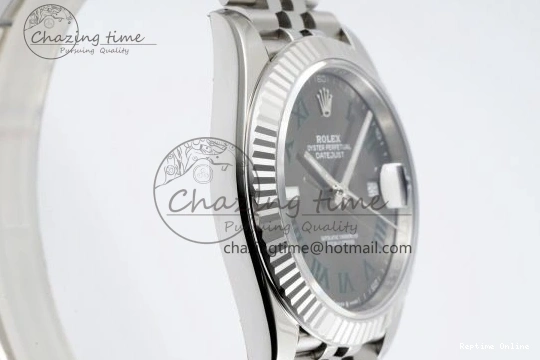 0410 DateJust 41 SS Fluted Bezel KING 1:1 Best Edition 904L Steel Gray Green Roman Dial on Jubilee Bracelet VR Contemporary 2204